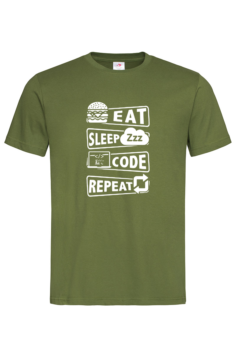 Чоловіча футболка Eat Sleep Code Repeat хакі