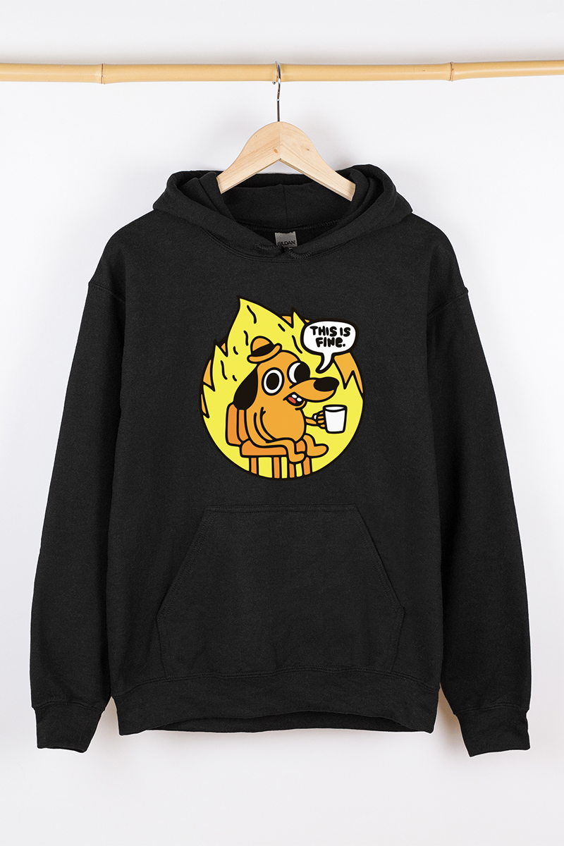 Теплий чоловічий худі чорний This Is Fine