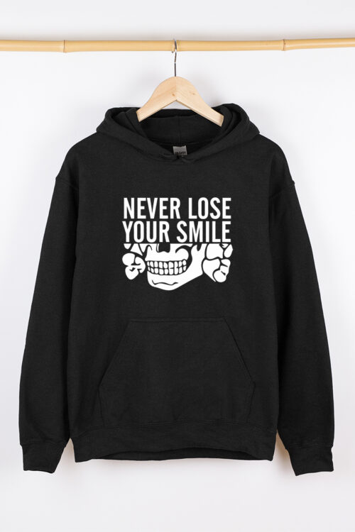 Теплий чоловічий худі чорний NEVER LOSE YOUR SMILE